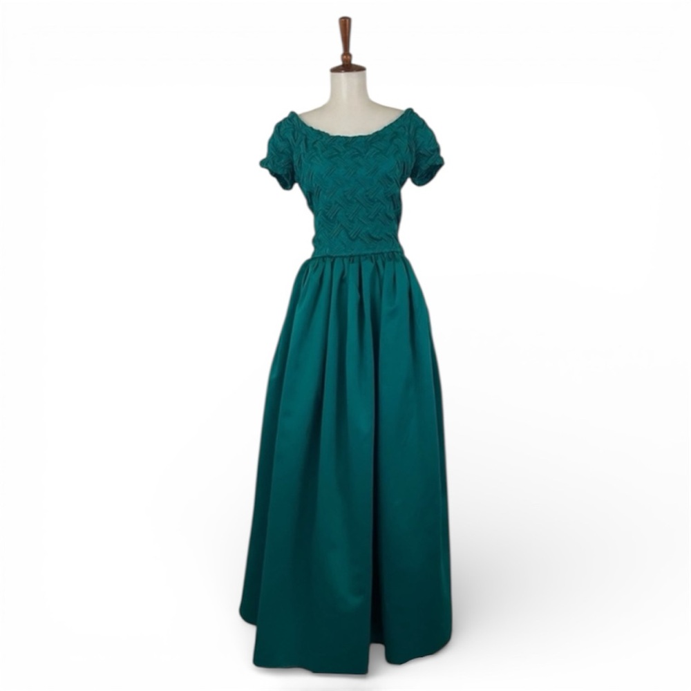 Vintage Maxi Dress Women’s M Teal 80s 90s Short Sleeve Full Skirt Short Sleeve